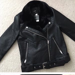 Topshop Faux fur leather jacket